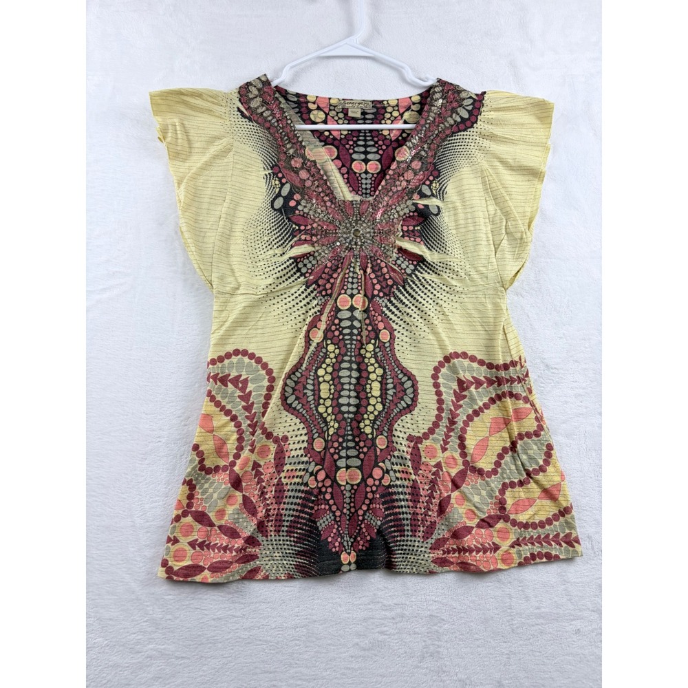 Energe World Wear Geometric Sequin V-Neck Top Women's XL
